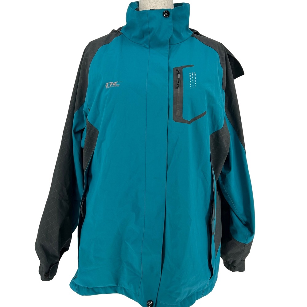 Diamond Candy Womens Rain Jacket 2XL Teal Blue Hooded Gorpcore Hiking Shell